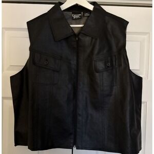 Vintage Crossing Pointe Leather Vest Black Mens Size 2XL Western Biker Full Zip